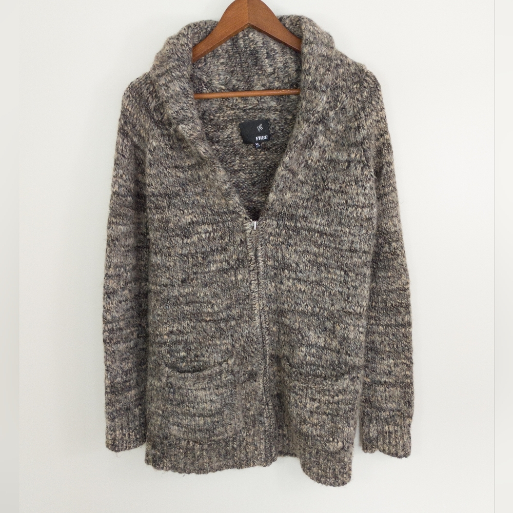 Wilfred Marled Brown Zip-Up Shawl Collar Cardigan